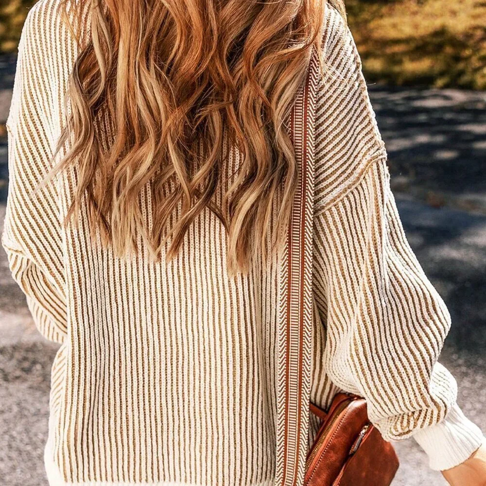 Casual Women's Striped Colorblock Loose Fit Round Neck Pullover Sweater top